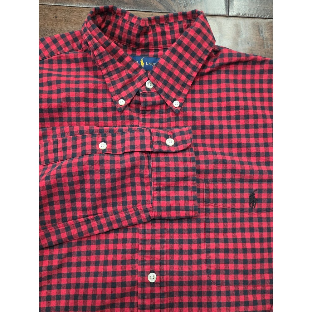 Preppy Polo Ralph Lauren XL Classic Fit Gingham Button Down Shirt Red Black Pony